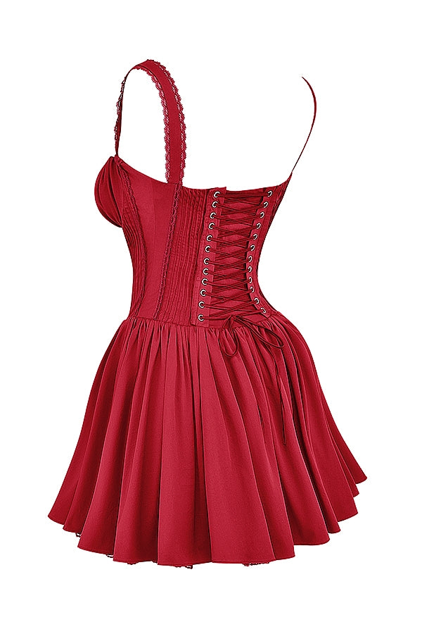 corset strap mini dress in red