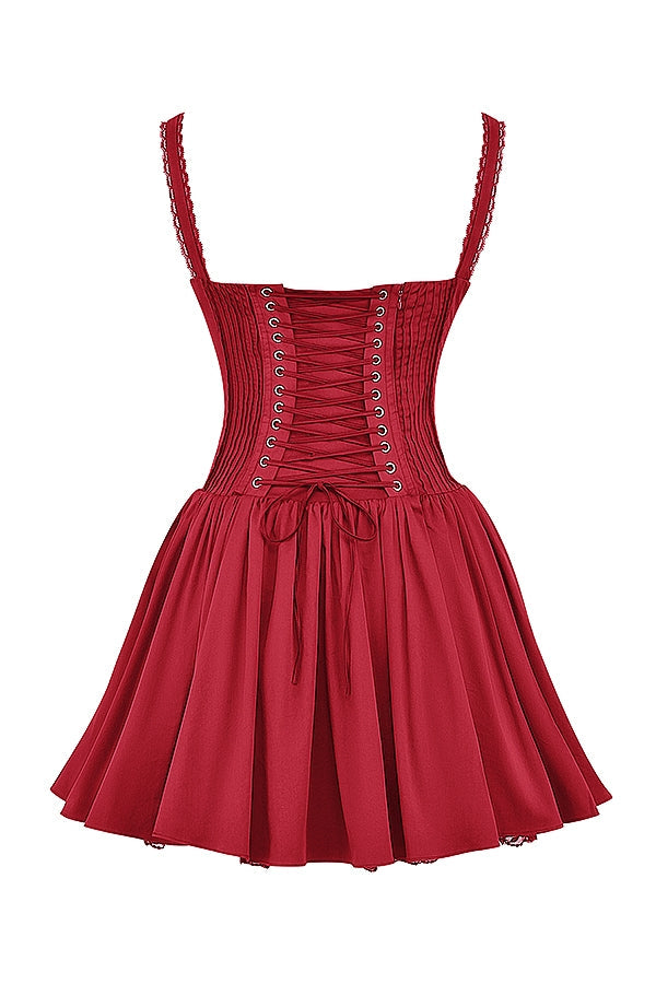 corset strap mini dress in red