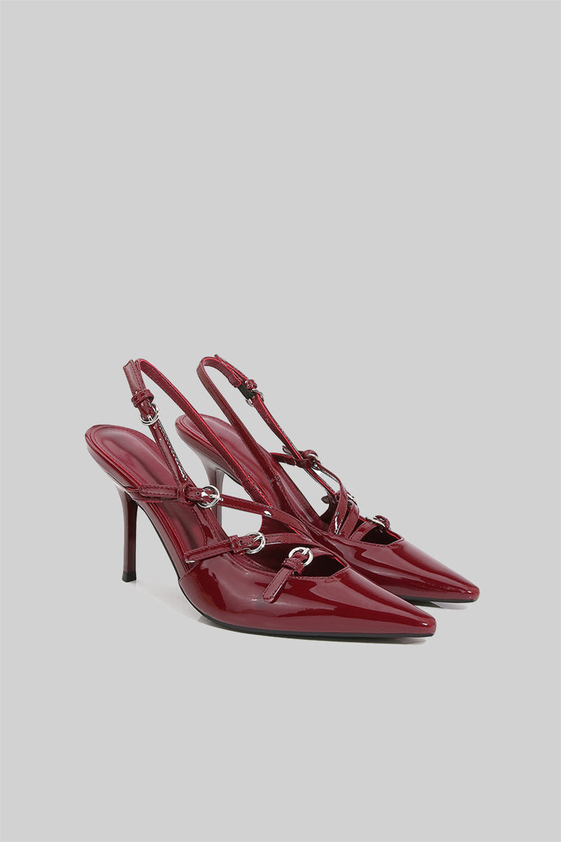 Glossy Slingback Heels - Burgundy