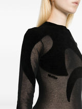 BLACK FINE-KNIT SEMI-SHEER T-SHIRT