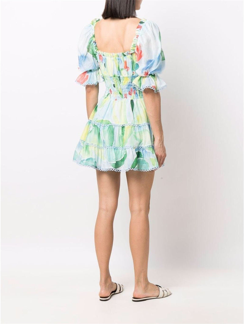 FLORAL-PRINT COTTON-BLEND VOILE MINI DRESS IN GREEN