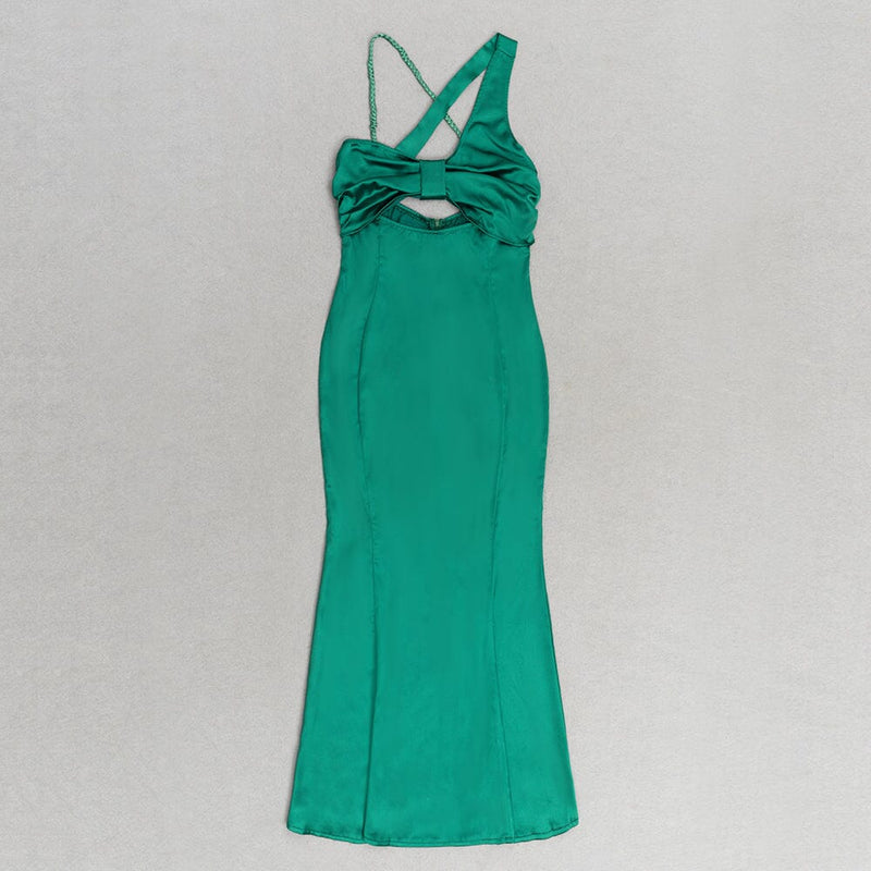 GREEN SATIN MAXI DRESS