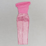 RUCHED SPLIT THIGH DRESS IN PINK