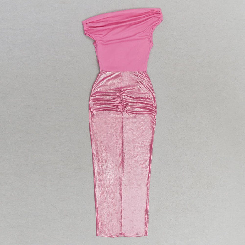 RUCHED SPLIT THIGH DRESS IN PINK