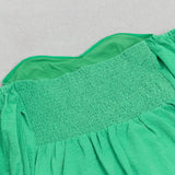 ONE-SHOULDER PUFF-SLEEVED GREEN TUBE TOP RUFFLED MIDI DRESS