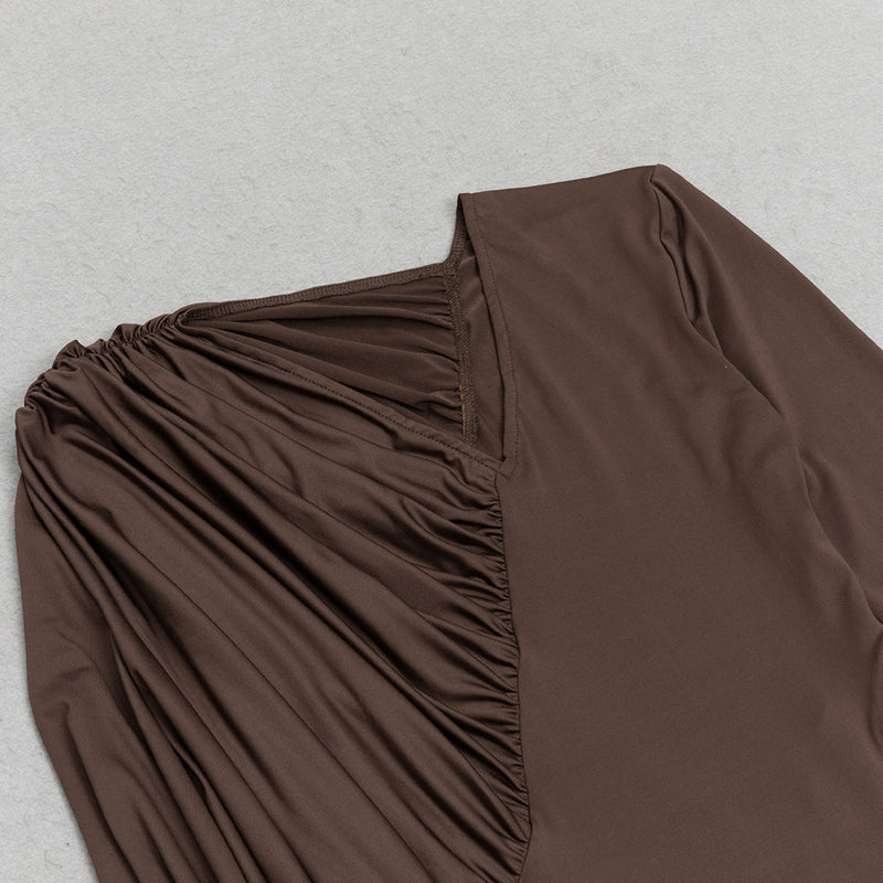 ROBE MAXI BODYCON MARRON À COL EN V 