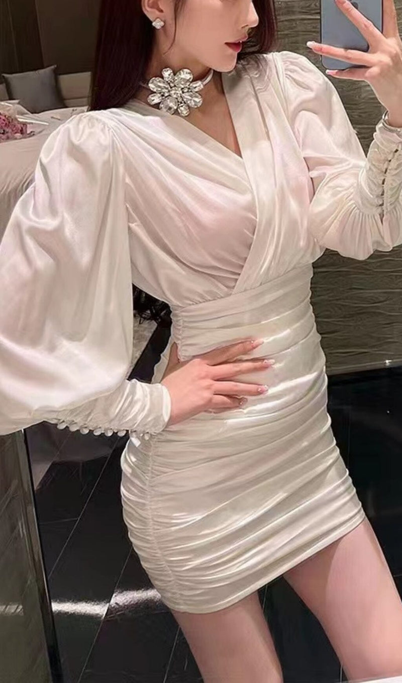 SEXY SLIM DEEP V LONG SLEEVES SILK SIMILAR MINI DRESS