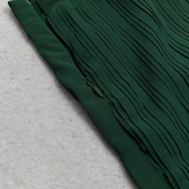 GREEN SLEEVELESS STRAP PLEATED DRESS