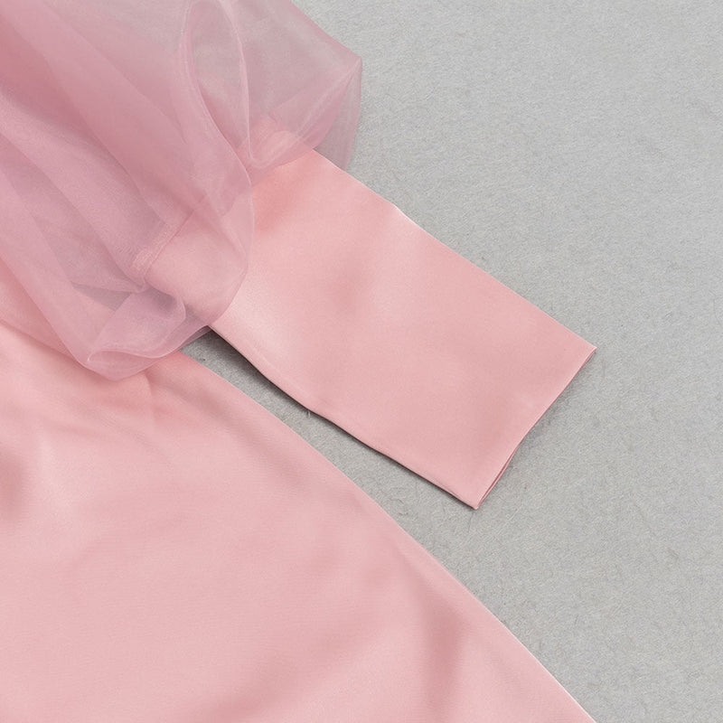 PUFF-MAXIKLEID MIT LANGEN ÄRMELN IN ROSA 