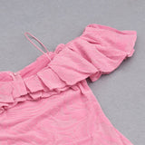 RUFFLE COLLAR OFF-THE-SHOULDER HIGH SLIT DRESS IN PINK