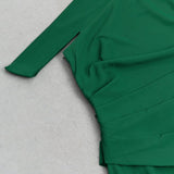 GREEN ONE-SHOULDER FLARED LONG-SLEEVE RUFFLE DRESS