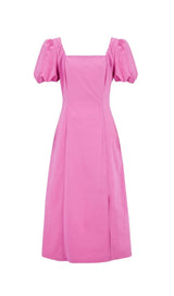 PUFF-SLEEVED MIDI DRESS IN ROSE