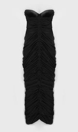 STRAPLESS PLEATED DRESS IN BLACK