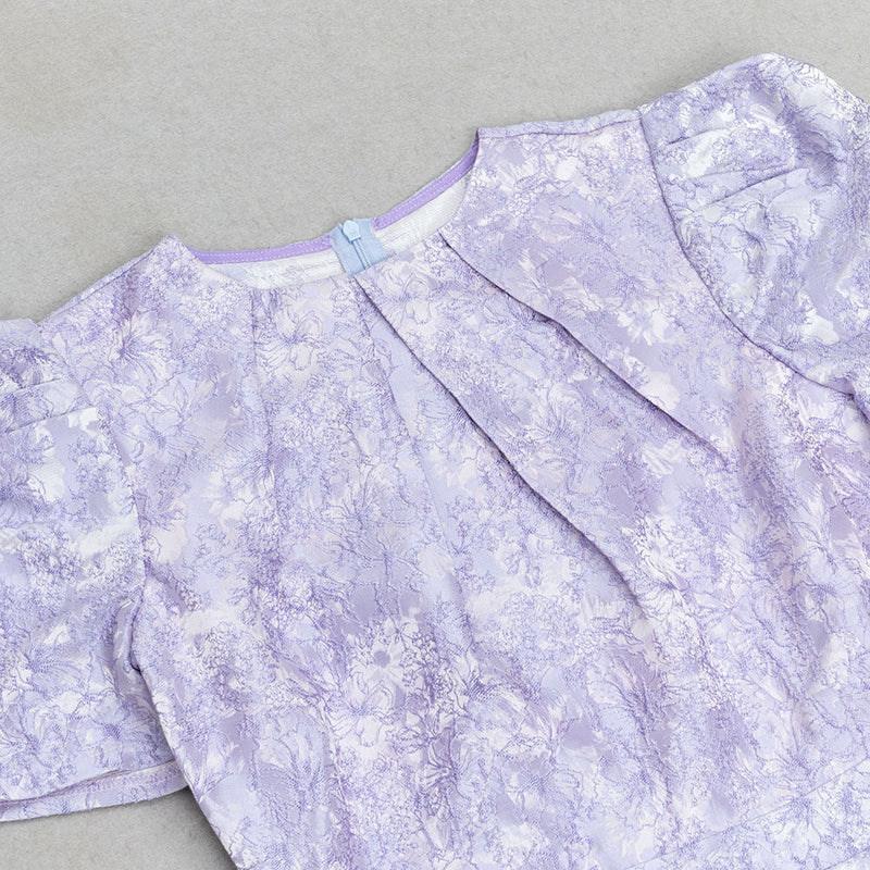 LAVENDEL KURZÄRMELIGES MIDIKLEID MIT FLORALEM DRAPIERTEM FLORAL 