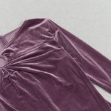 PURPLE THIN TRUMPET LONG-SLEEVED SLIM SLIT DRESS