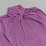 PURPLE LONG-SLEEVED HALTER NECK TIGHT FISHTAIL DRESS
