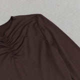 BROWN SLIT RUCHED MIDI DRESS