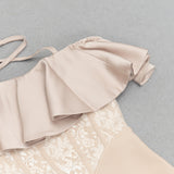 ROBE MIDI DENTELLE CORSET À VOLANTS LICOL NUDE 