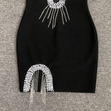 BLACK DIAMOND EMBELLISHED BANDGE MINI DRESS