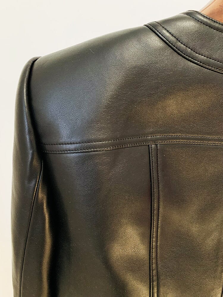 ROUND NECK HEAVY DUTY ROPE SHORT LEATHER JACKET SUIT