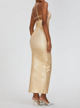 GOLD SLIT BACKLESS SLIP MAXI DRESS