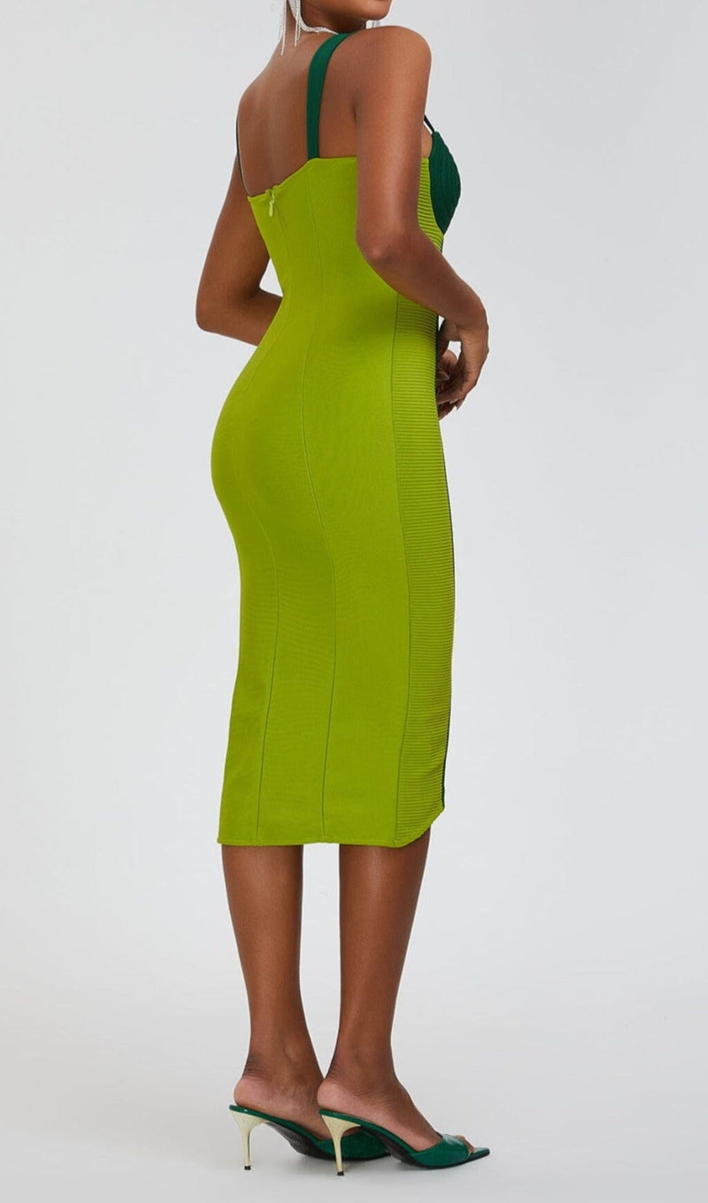 GREEN BANDAGE SLIP MIDI DRESS