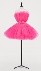 LAYERED STRAPLESS MINI DRESS IN HOT PINK