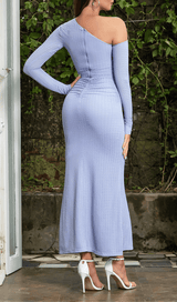 BLUE OFF-SHOULDER LONG-SLEEVED BODYCON MAXI DRESS