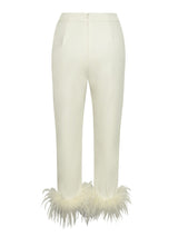 CREAM WHITE BLAZER SUIT WITH FEATHER TRIM