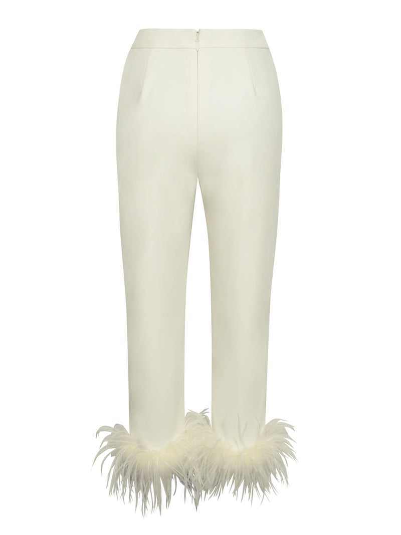 CREAM WHITE BLAZER SUIT WITH FEATHER TRIM