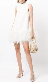 FEATHER MINI DRESS IN WHITE