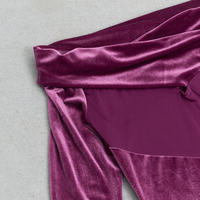 LANGÄRMELIGES MAXIKLEID AUS SAMT MAGENTA