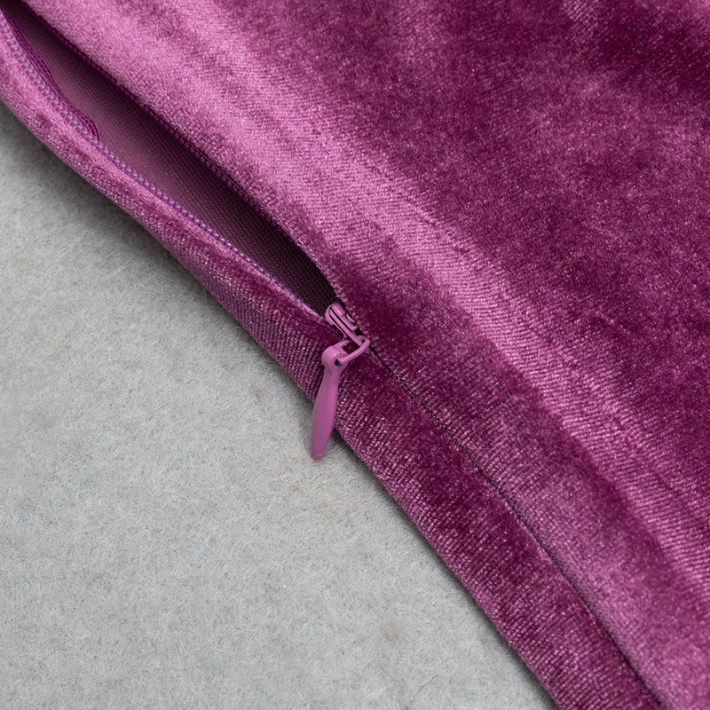 ROBE MAXI EN VELOURS À MANCHES LONGUES MAGENTA