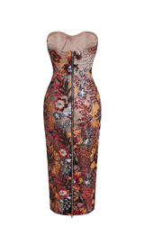 STRAPLESS FLORAL SEQUIN MAXI DRESS