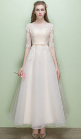 SWEET BRIDEMAID LACE HALF SLEEVES MAXI DRESS IN WHITE