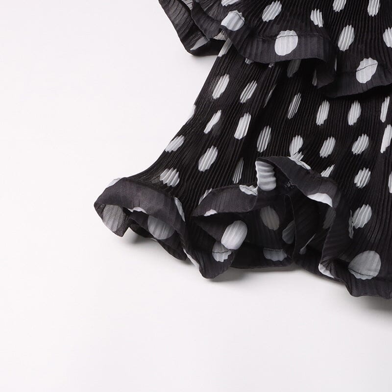 POLKA-DOT RUFFLE TRIM TIERED MIDI DRESS