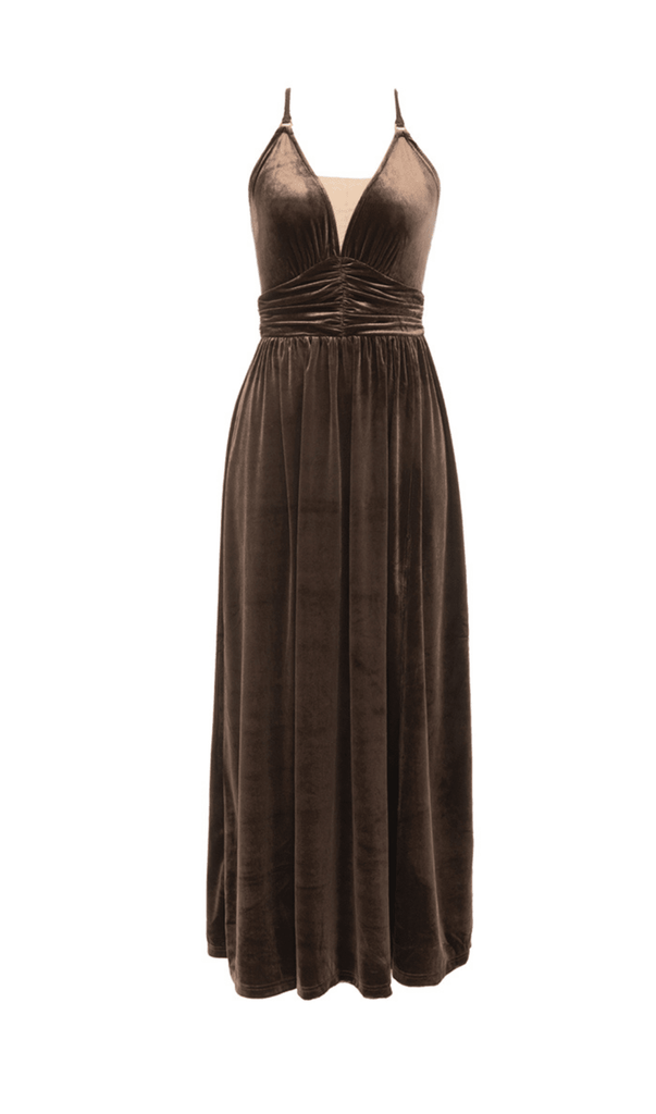 SLEEVELESS OPEN BACK BRAIDED ROPE CROSS DESIGN SUSPENDER MAXI DRESS
