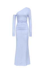 BLUE OFF-SHOULDER LONG-SLEEVED BODYCON MAXI DRESS