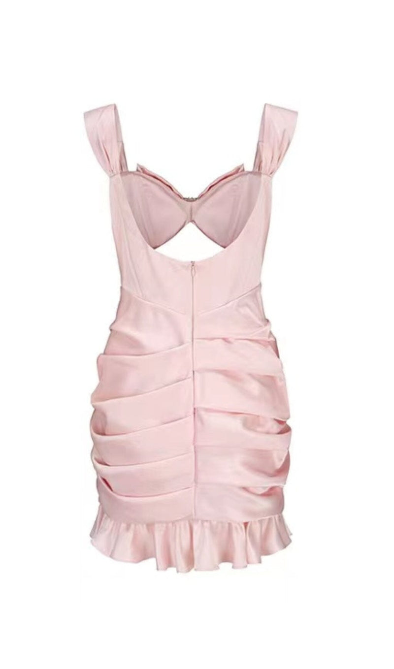 PINK BOW CUT OUT RUCHED MINI DRESS