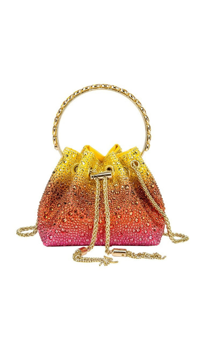 CRYSTAL EMBELLISHED BUCKET BAG IN OMBRE