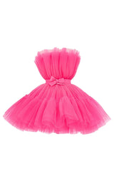 LAYERED STRAPLESS MINI DRESS IN HOT PINK