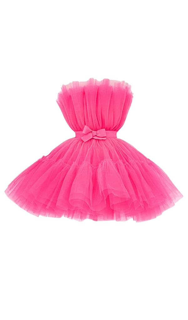 LAYERED STRAPLESS MINI DRESS IN HOT PINK