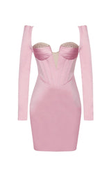 CAMILA PINK SATIN CORSET DRESS WITH CRYSTALS