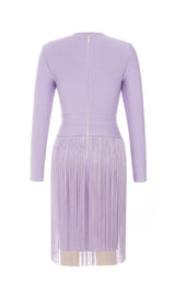 HOLLOWED-OUT SHOULDER FRINGED DRESS IN PURPLE