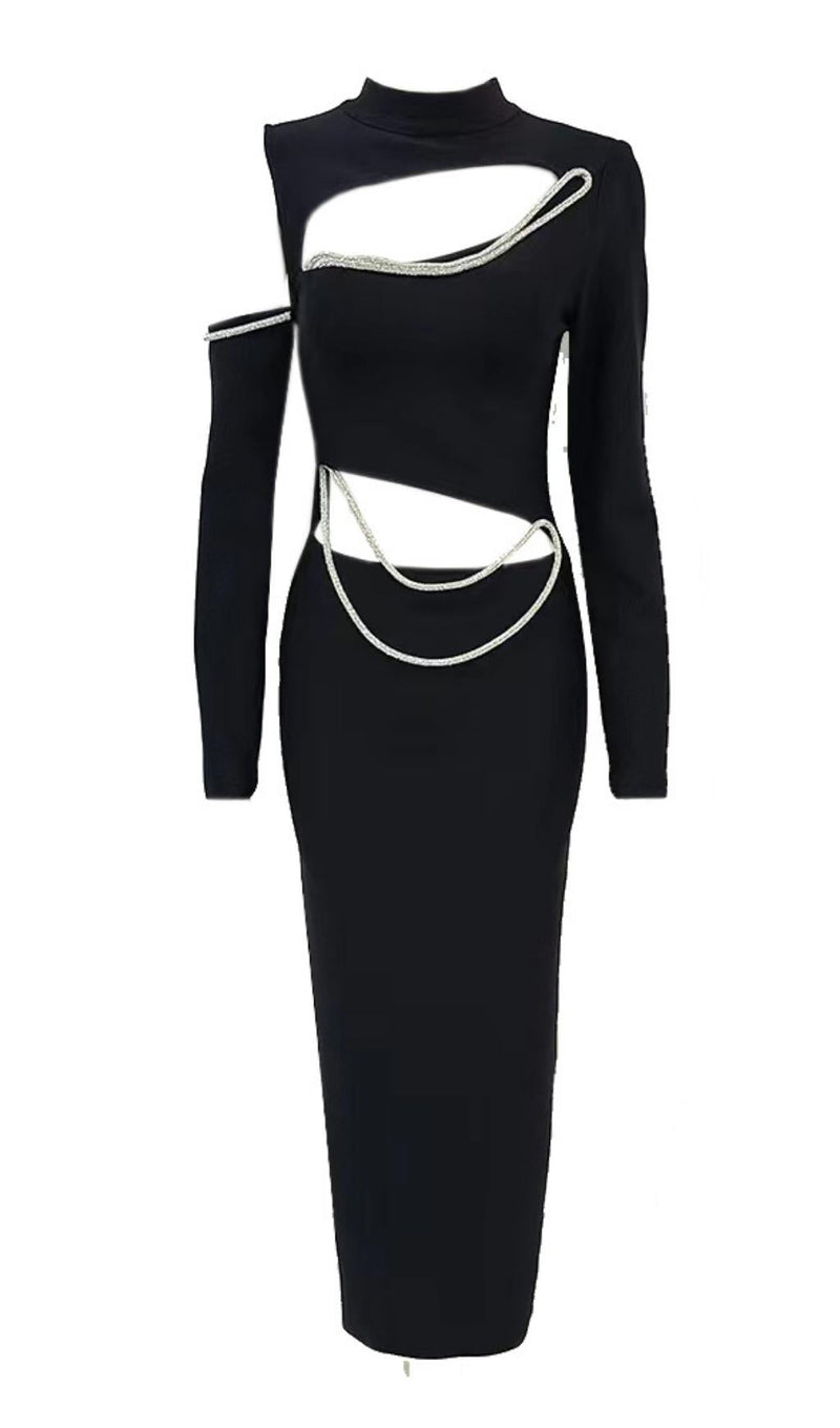 LONG SLEEVES CUT OUT MIDI DRESS IN BLACK