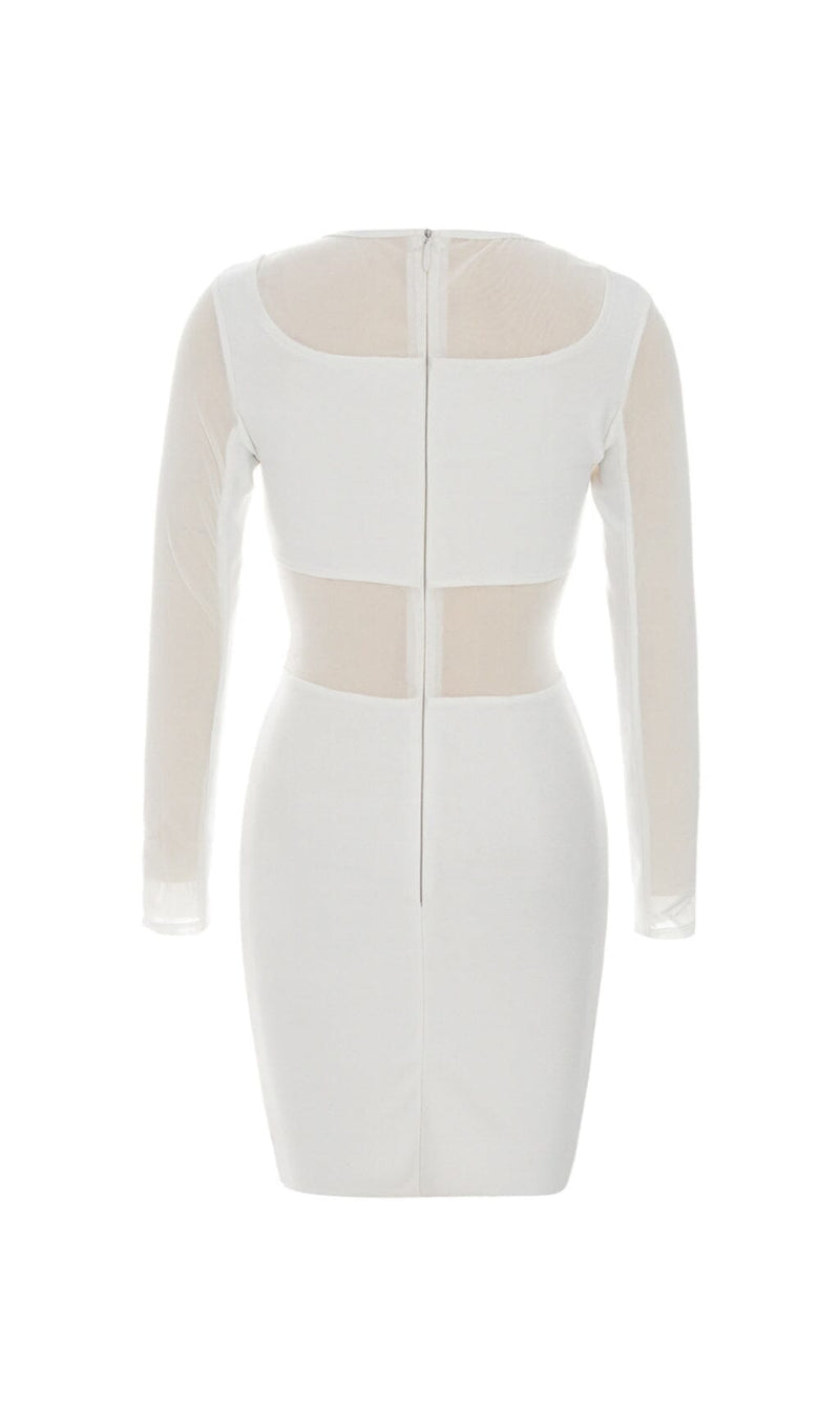 MESH STITCHED SKINNY MINI DRESS IN WHITE