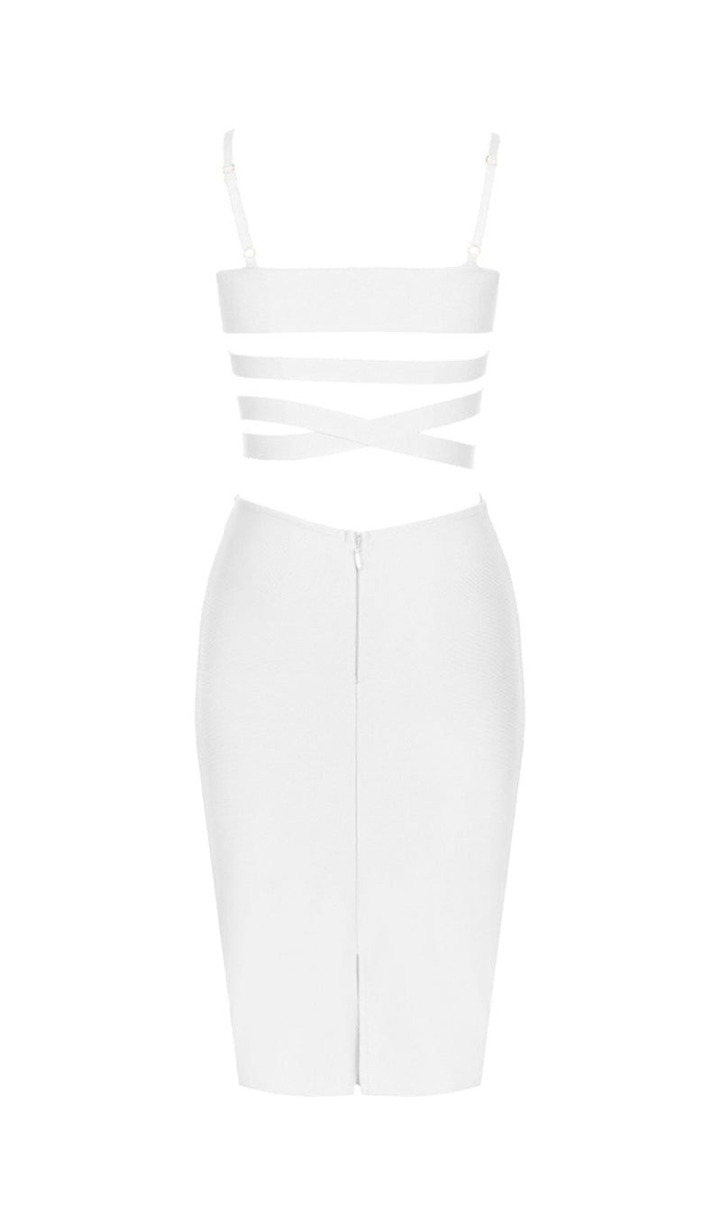 BANDAGE STRAPPY WAIST-TIGHTENING MIDI DRESS IN WHITE