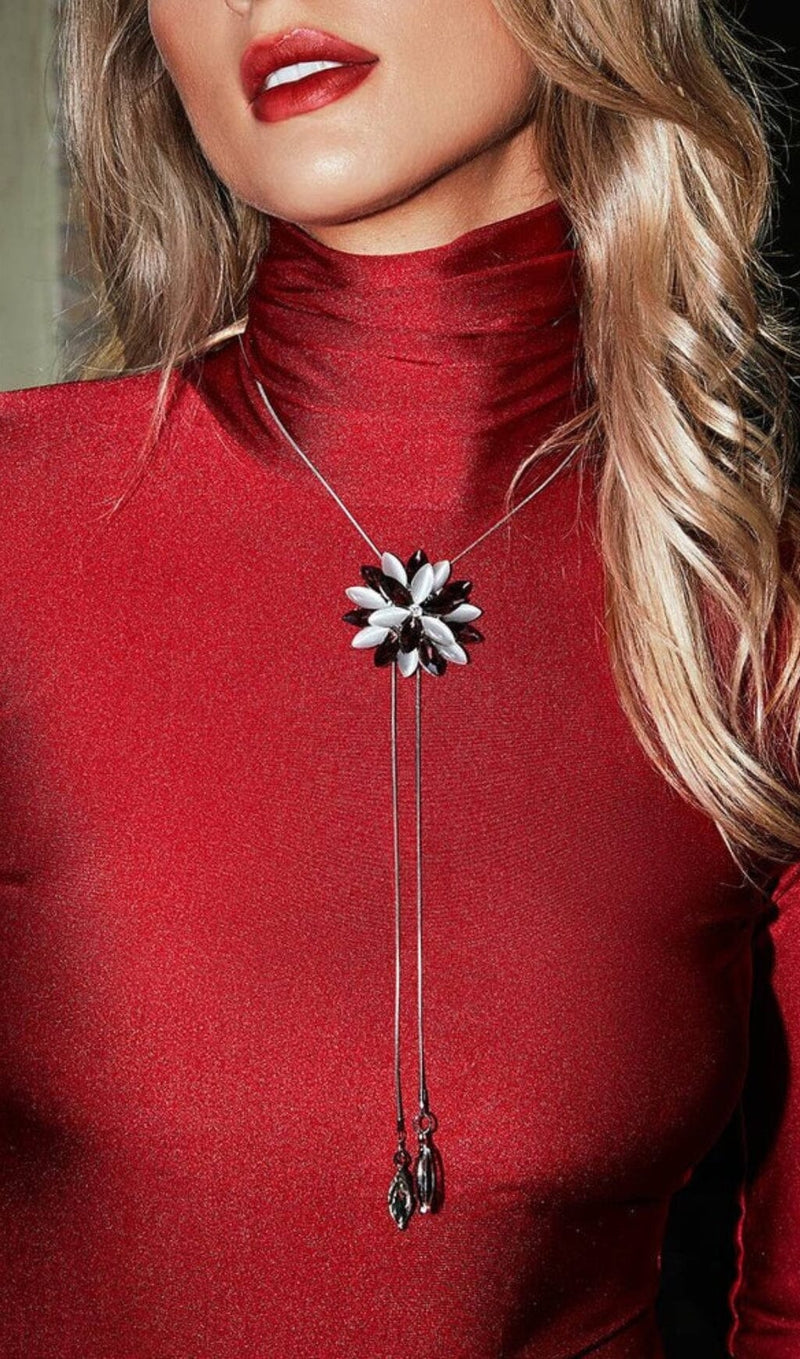 FLOWER CRYSTAL EMBELLISHED BOLO TIE