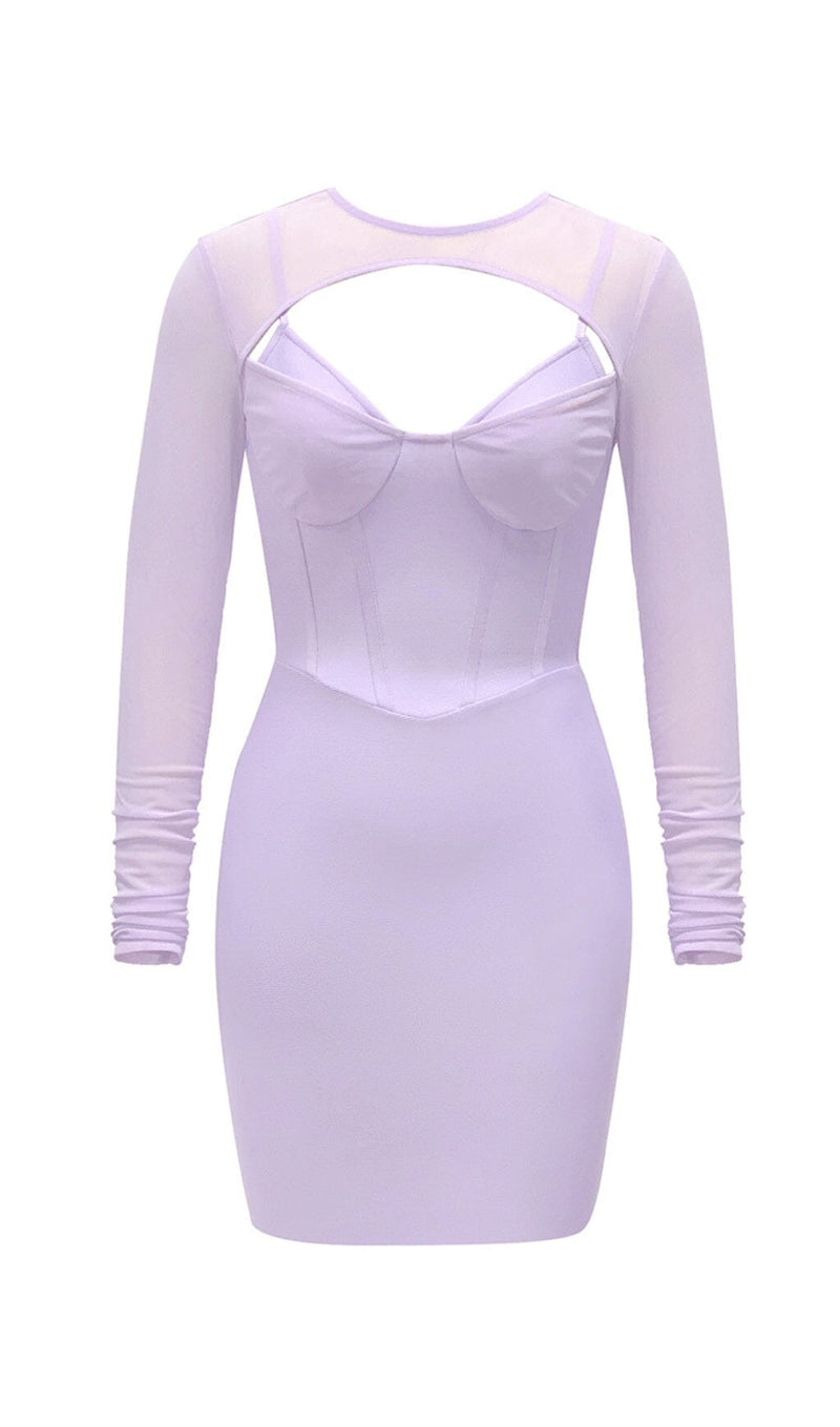 BANDAGE MESH HOLLOW MINI DRESS IN MAUVE