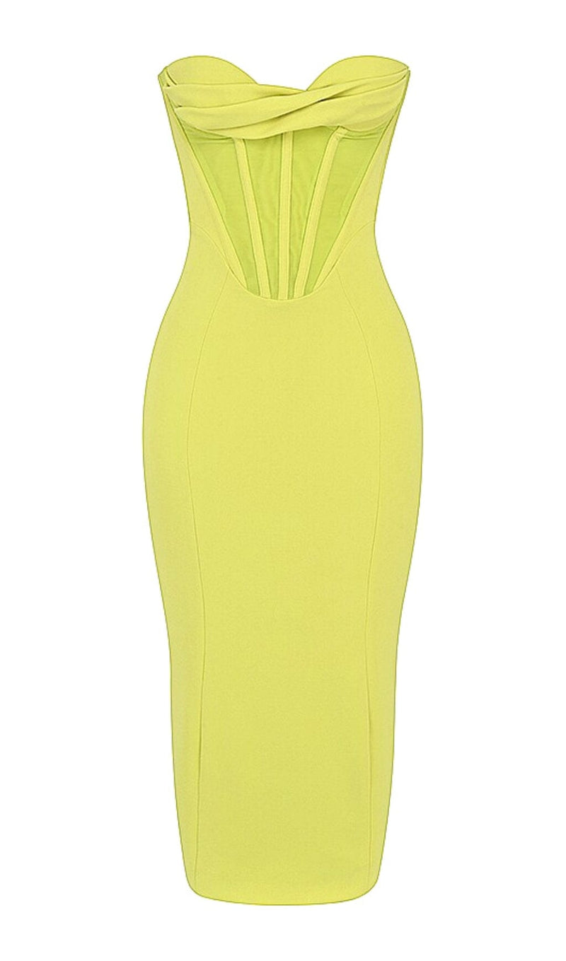 Yellow Strapless Bandage Midi Dress